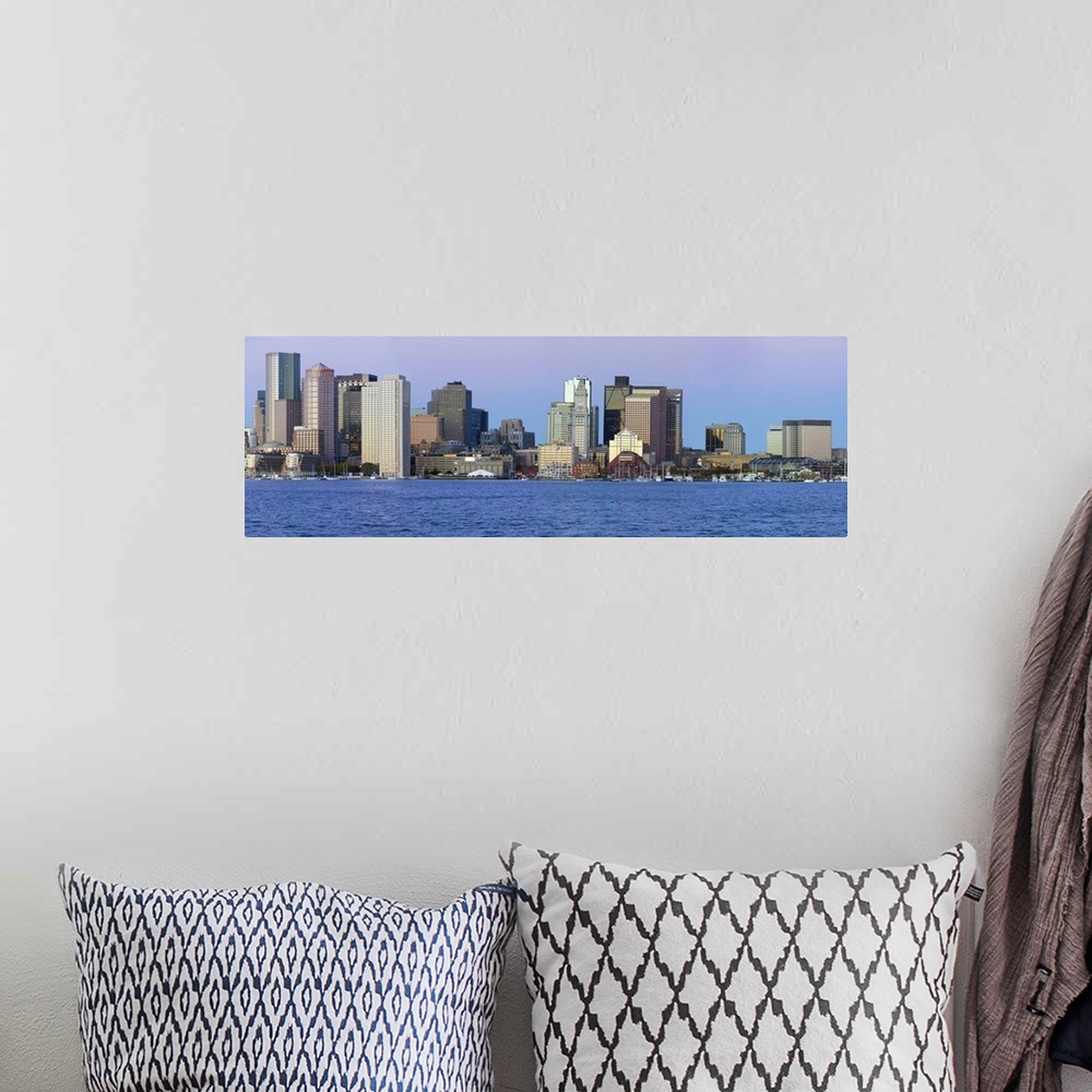 A bohemian room featuring Panoramic of Boston Harbor and the Boston skyline at sunrise as seen from South Boston, Massachus...