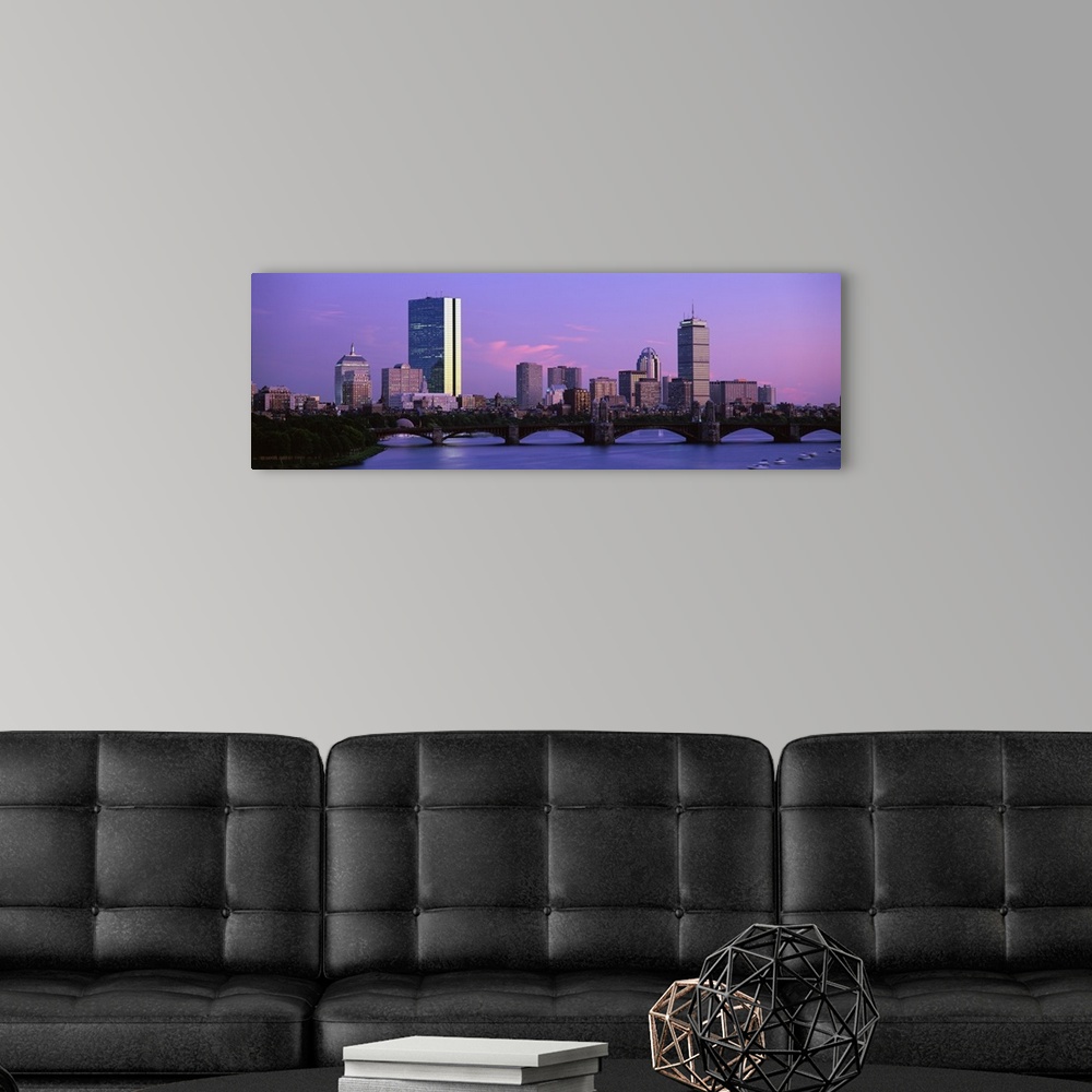 A modern room featuring Panoramic photograph shows Longfellow Bridge spanning the Charles River in the Northeastern Unite...