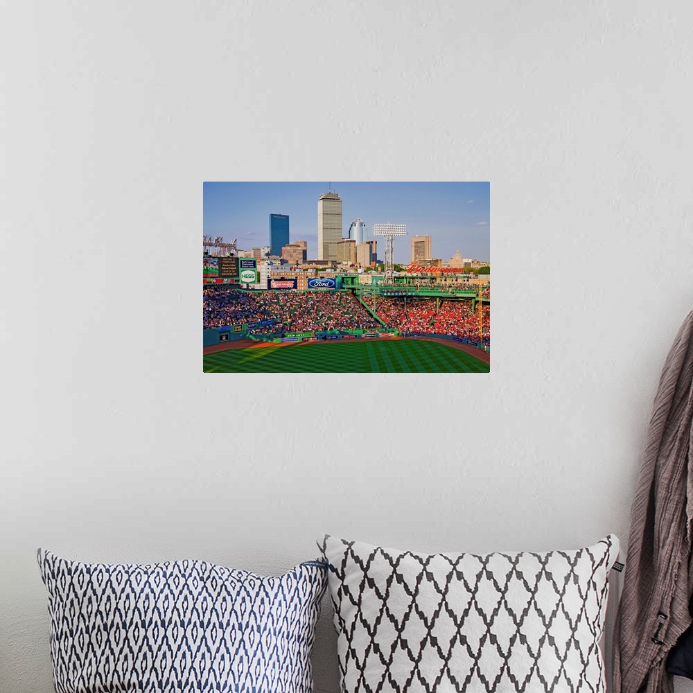 A bohemian room featuring Boston Skyline with view of Historic Fenway Park, Boston Red Sox, Boston, Ma., USA, May 20, 2010,...