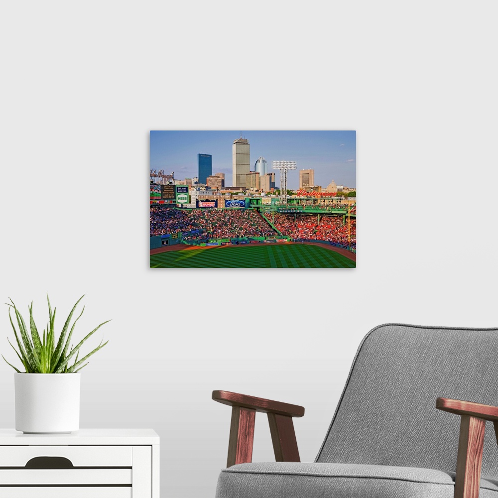 A modern room featuring Boston Skyline with view of Historic Fenway Park, Boston Red Sox, Boston, Ma., USA, May 20, 2010,...