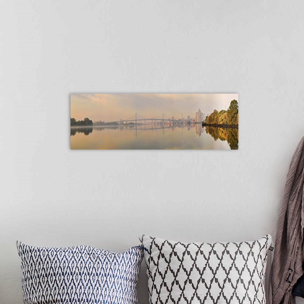 A bohemian room featuring Bridge across a river, Benjamin Franklin Bridge, Delaware River, Philadelphia, PA