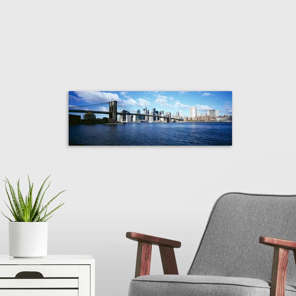 A modern room featuring Bridge across a river, Brooklyn Bridge, East River, Manhattan, New York City, New York State