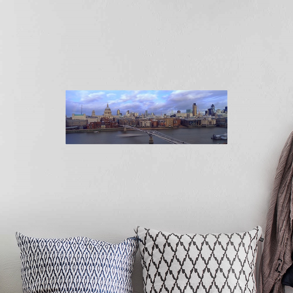 A bohemian room featuring Bridge across a river, London Millennium Footbridge, Tate Modern, St. Paul's Cathedral, London, E...