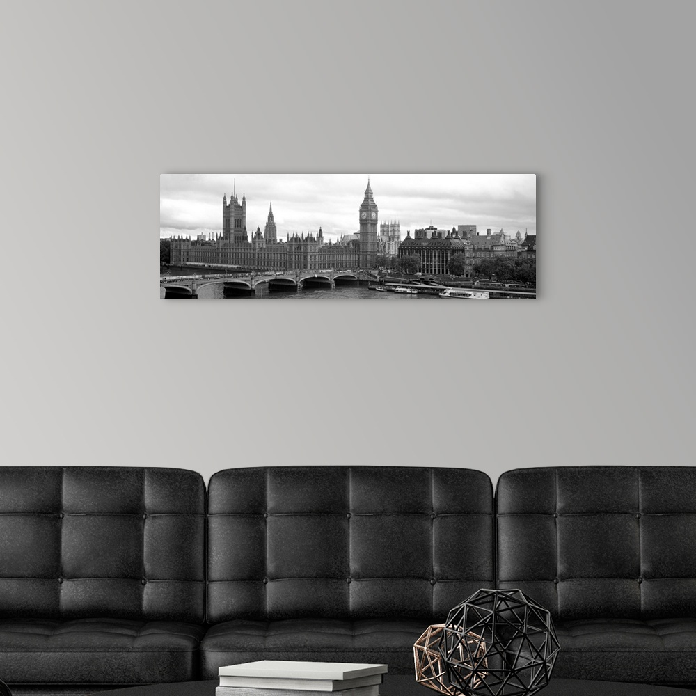 A modern room featuring Panoramic photograph taken in Westminster focuses on Big Ben, the Houses of Parliament and the We...