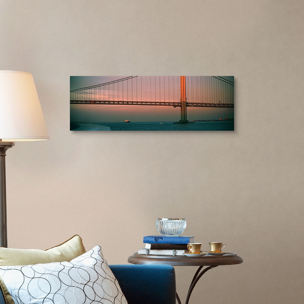 A traditional room featuring Bridge across the river, Verrazano Narrows Bridge, New York Harbor, New York City, New York State,