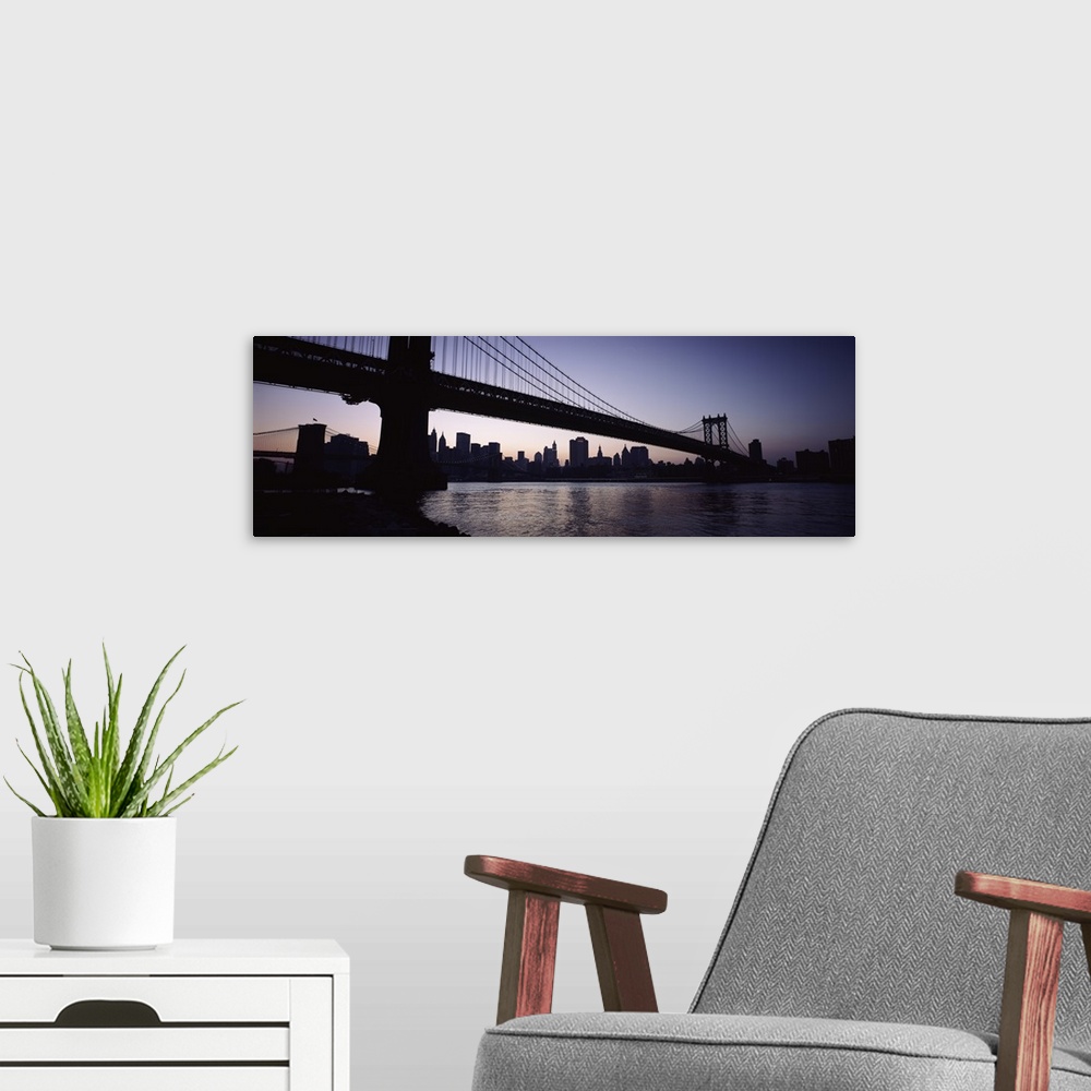 A modern room featuring Bridge, Manhattan Bridge, Lower Manhattan, New York City, New York State