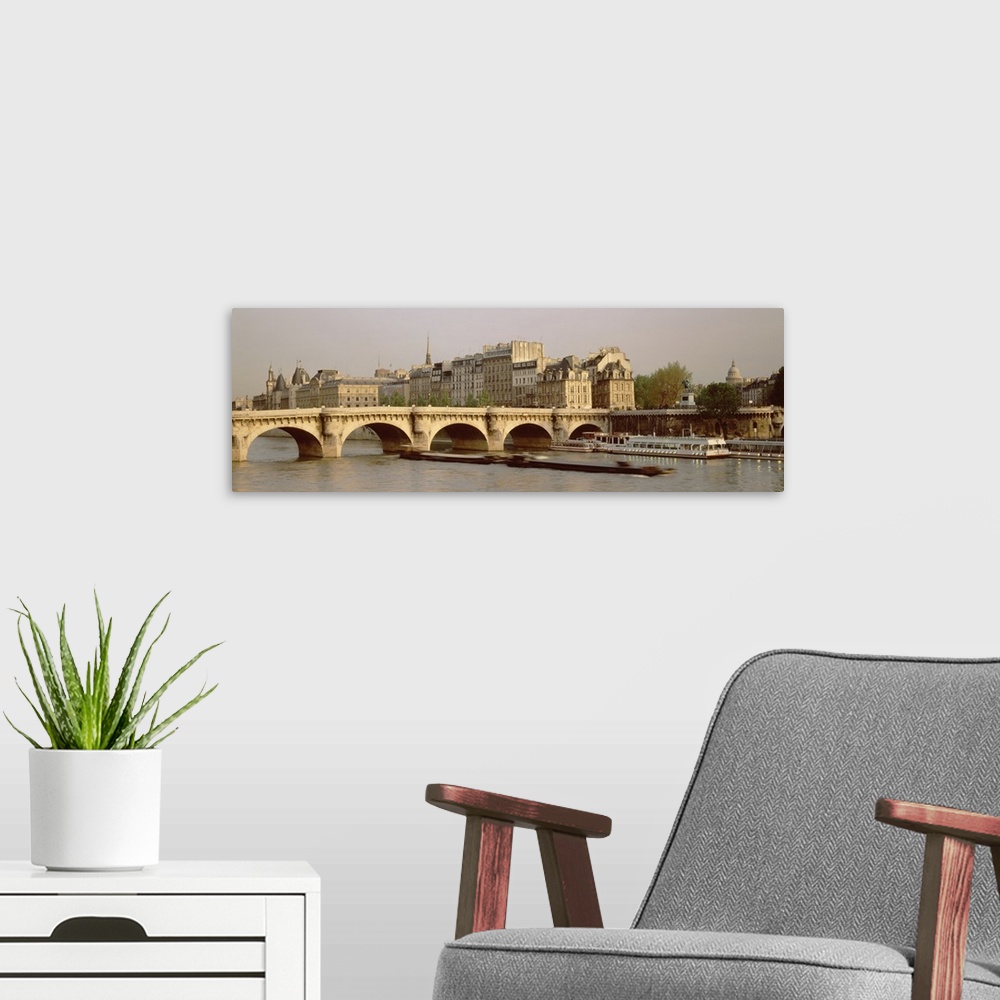 A modern room featuring Bridge over a river, Pont Neuf Bridge, Paris, France