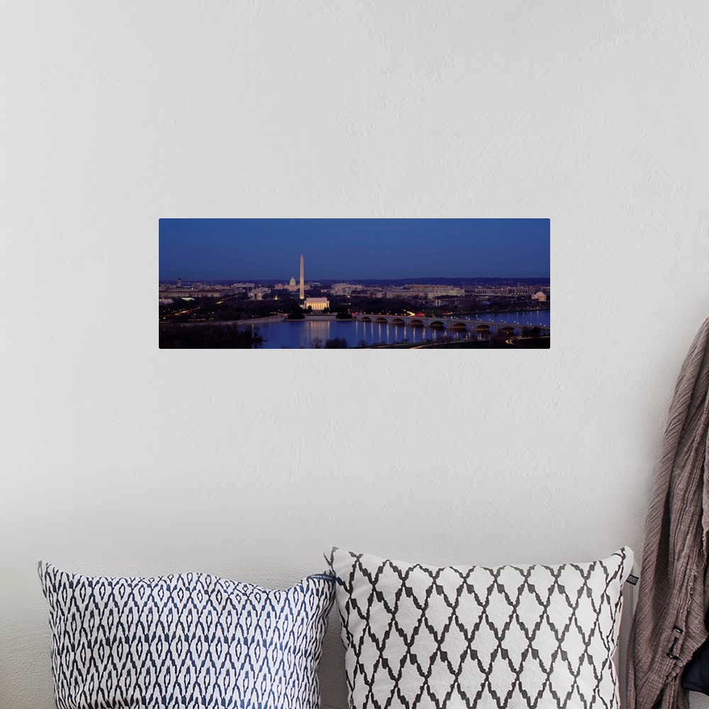 A bohemian room featuring Panoramic shot taken of Washington DC with the Washington monument most noticeable and a river sh...