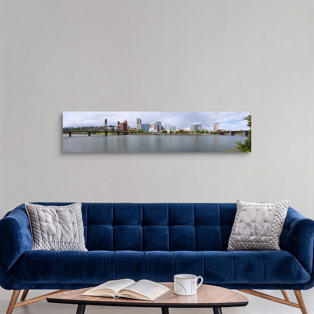 A modern room featuring Bridges across a river with city skyline in the background Hawthorne Bridge Burnside Bridge Willa...
