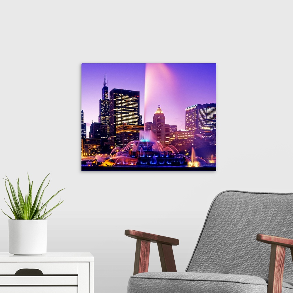 A modern room featuring Buckingham Fountain, Grant Park, Chicago, Cook County, Illinois