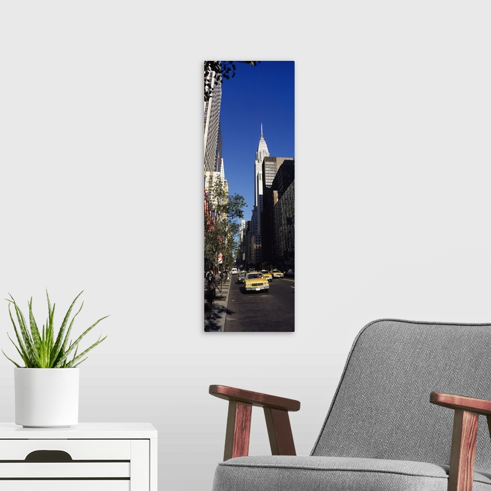 A modern room featuring Buildings along a road, Chrysler Building, Manhattan, New York City, New York State