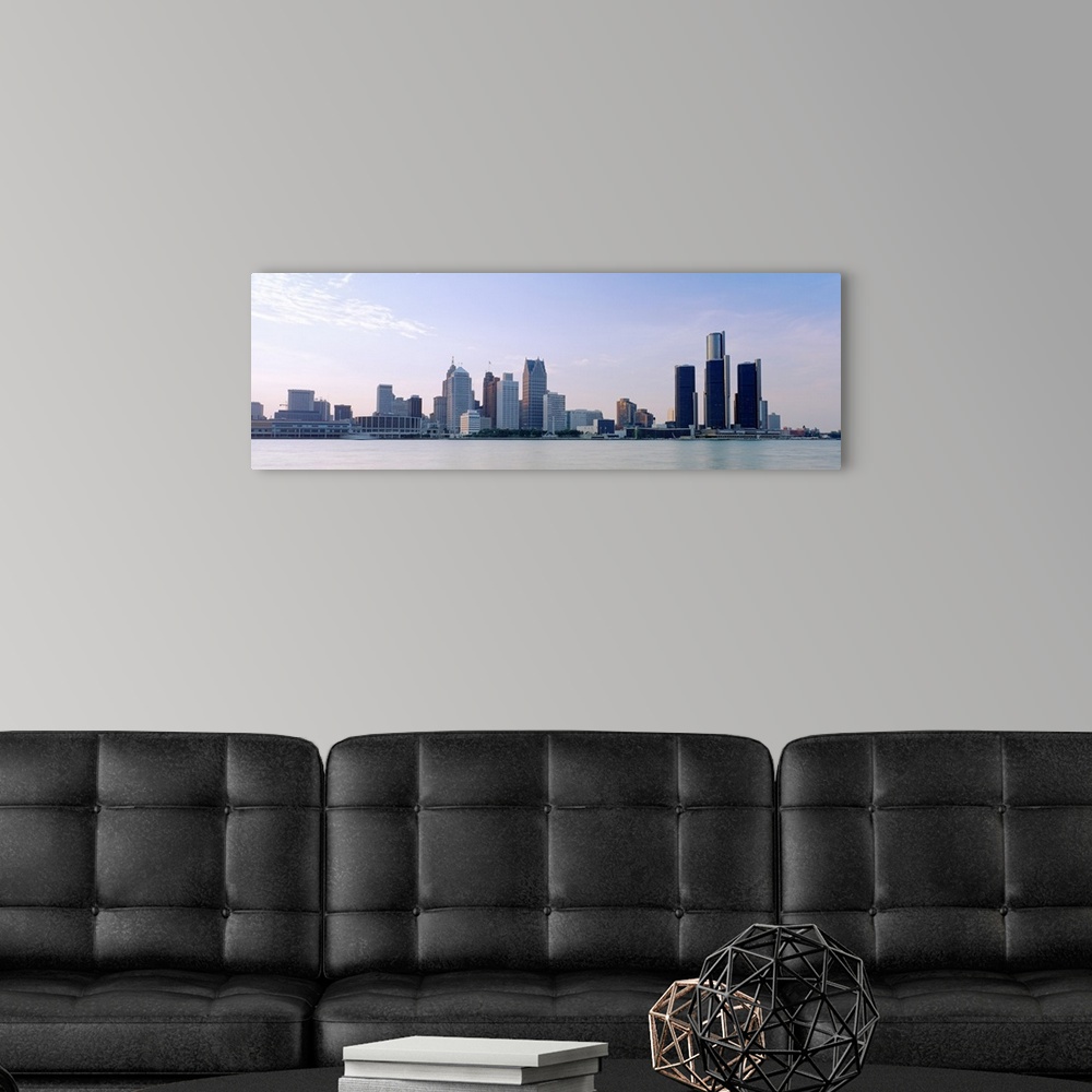 A modern room featuring Buildings along waterfront, Detroit, Michigan