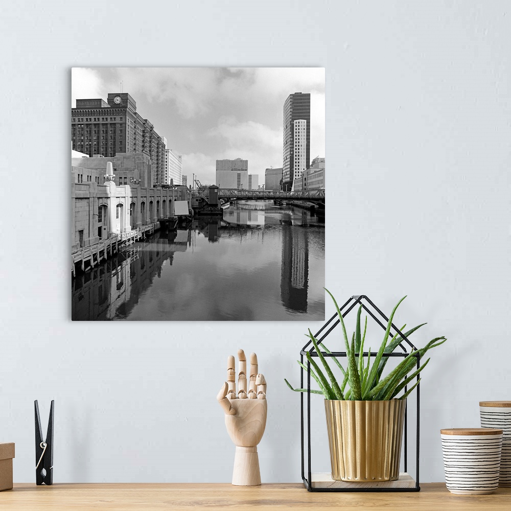 A bohemian room featuring Buildings at the riverside, Chicago River, Chicago, Cook County, Illinois, USA
