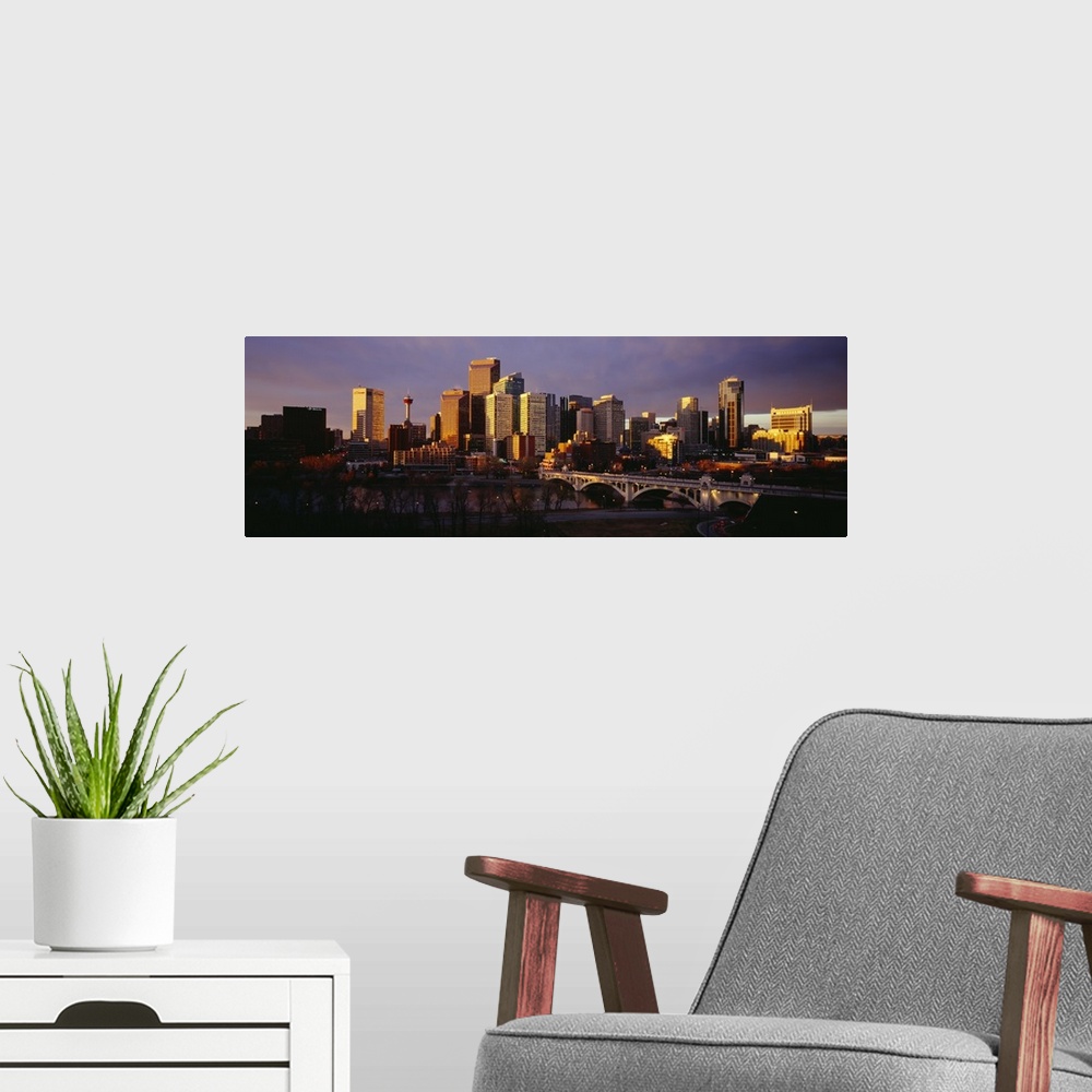 A modern room featuring Buildings at the waterfront, Bow River, Calgary, Alberta, Canada