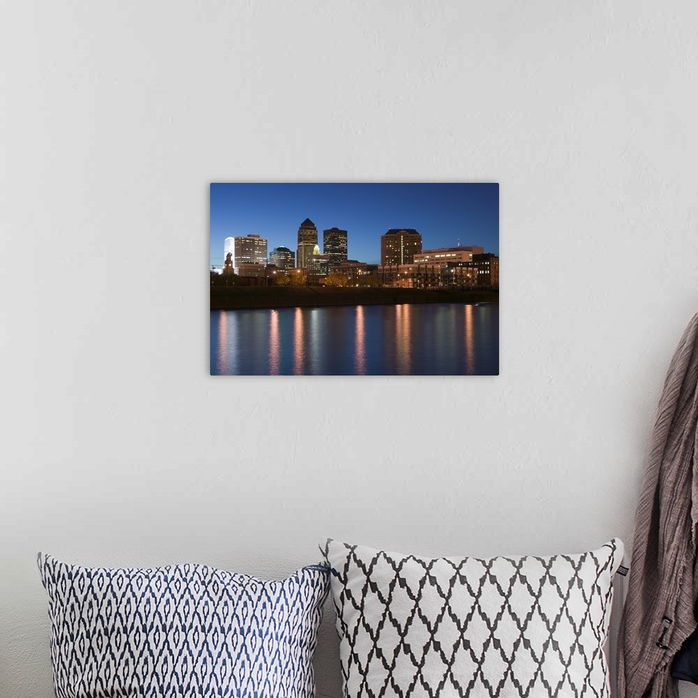 A bohemian room featuring Buildings at the waterfront, Des Moines River, Des Moines, Iowa