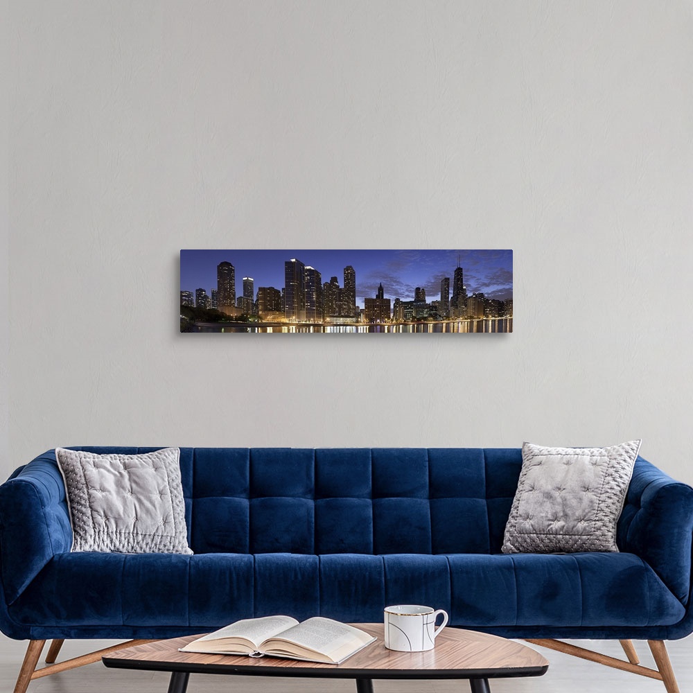 A modern room featuring Buildings at the waterfront, Lake Michigan, Chicago, Cook County, Illinois, USA