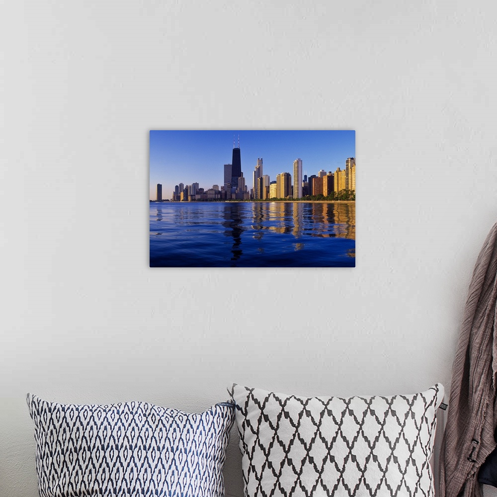 A bohemian room featuring Buildings at the waterfront, Lake Michigan, Chicago, Cook County, Illinois