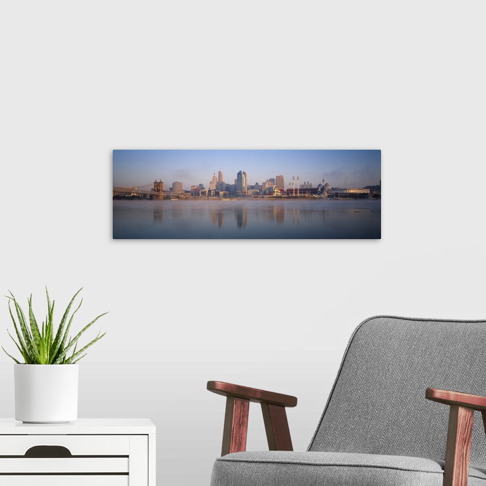 A modern room featuring Buildings at the waterfront, Ohio River, Cincinnati, Ohio