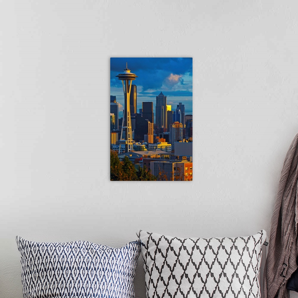 A bohemian room featuring Buildings in a city at sunset, Space Needle, Seattle, King County, Washington State