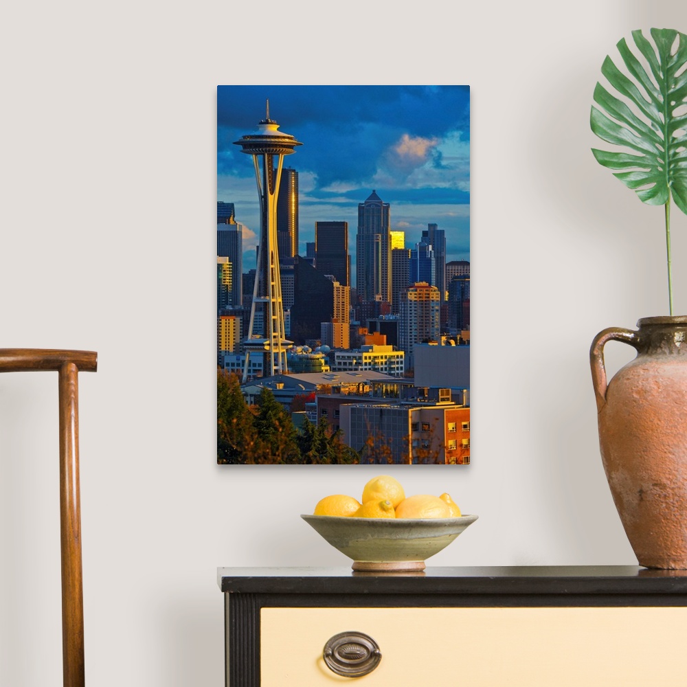 A traditional room featuring Buildings in a city at sunset, Space Needle, Seattle, King County, Washington State