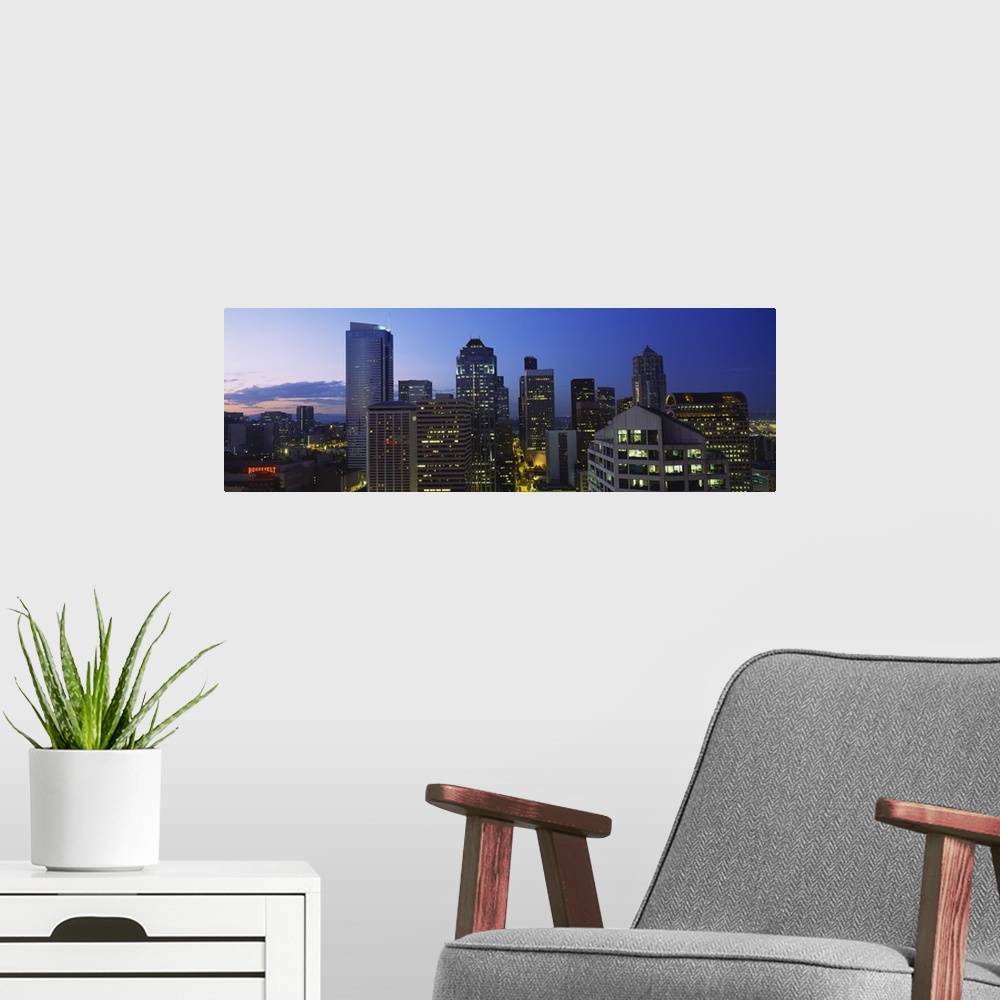 A modern room featuring Buildings in a city lit up at dawn, Seattle, Washington State