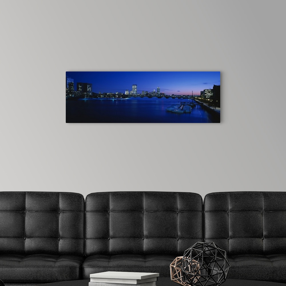 A modern room featuring Buildings lit up at dusk, Charles River, Boston, Massachusetts