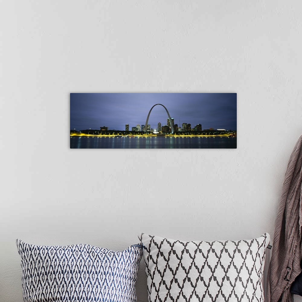 A bohemian room featuring Buildings Lit Up At Dusk, Mississippi River, St. Louis, Missouri