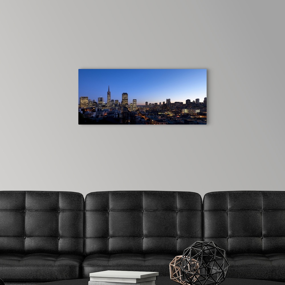 A modern room featuring Buildings lit up at dusk, Telegraph Hill, San Francisco, California