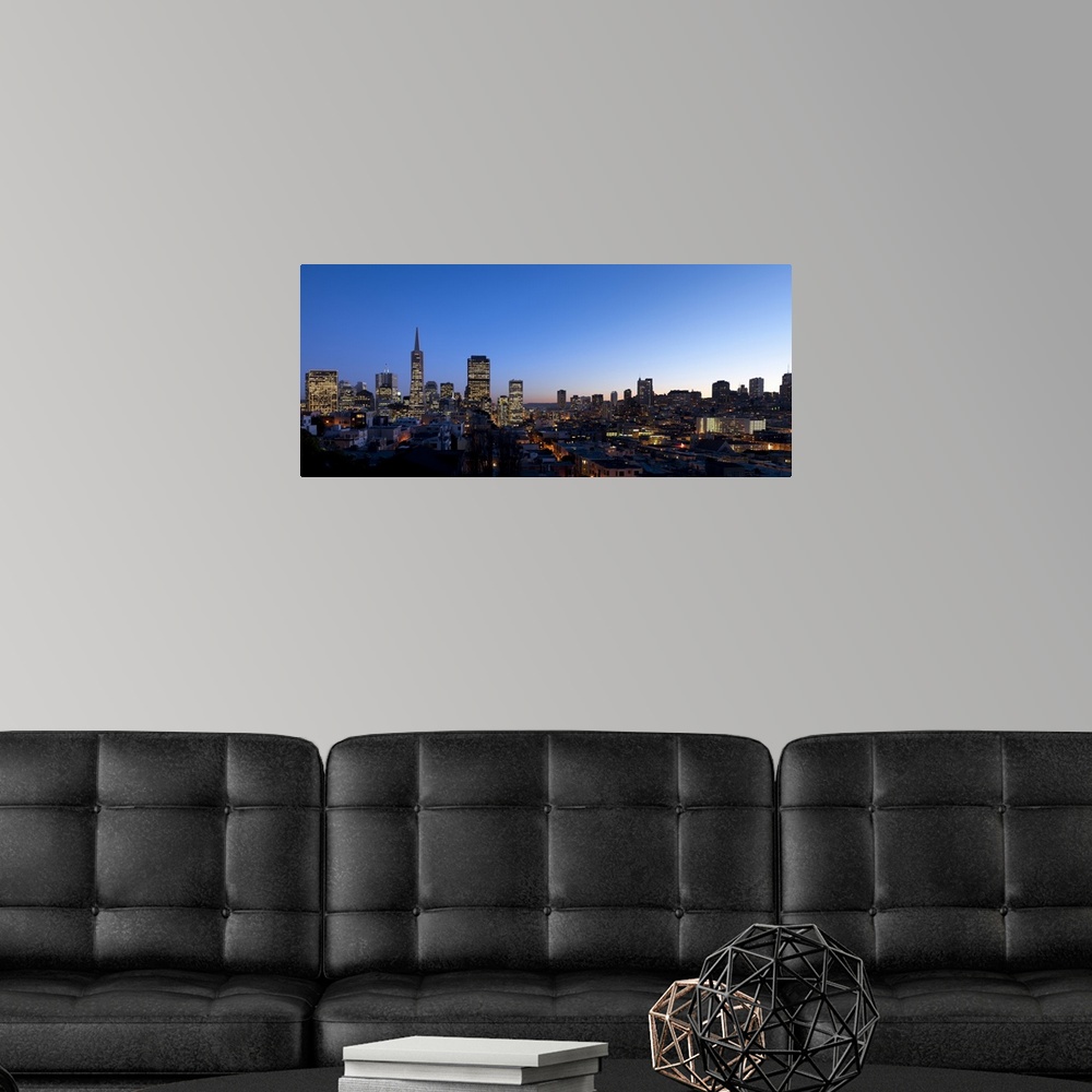 A modern room featuring Buildings lit up at dusk, Telegraph Hill, San Francisco, California