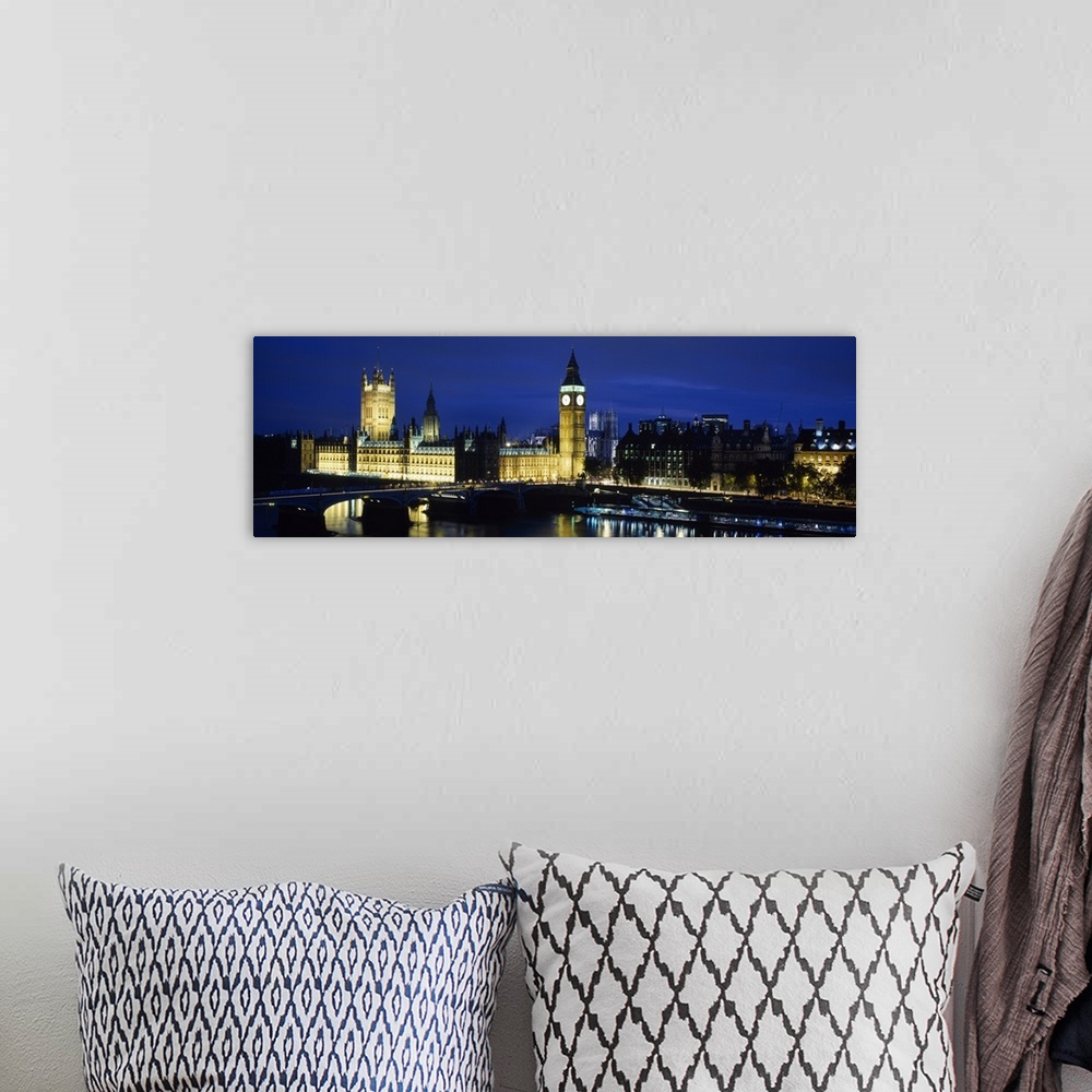 A bohemian room featuring Buildings lit up at dusk, Westminster Bridge, Big Ben, Houses Of Parliament, Westminster, London,...