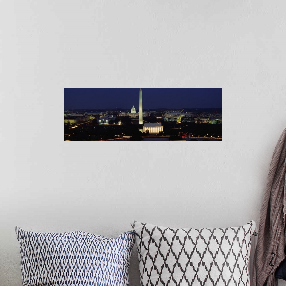 A bohemian room featuring Panoramic photograph taken from an aerial view over the lively capital city of the United States ...