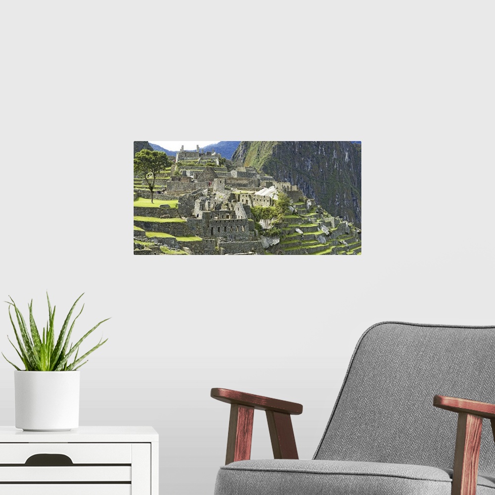 A modern room featuring Buildings on a hill, Andes Mountains,Machu Pichu, Peru
