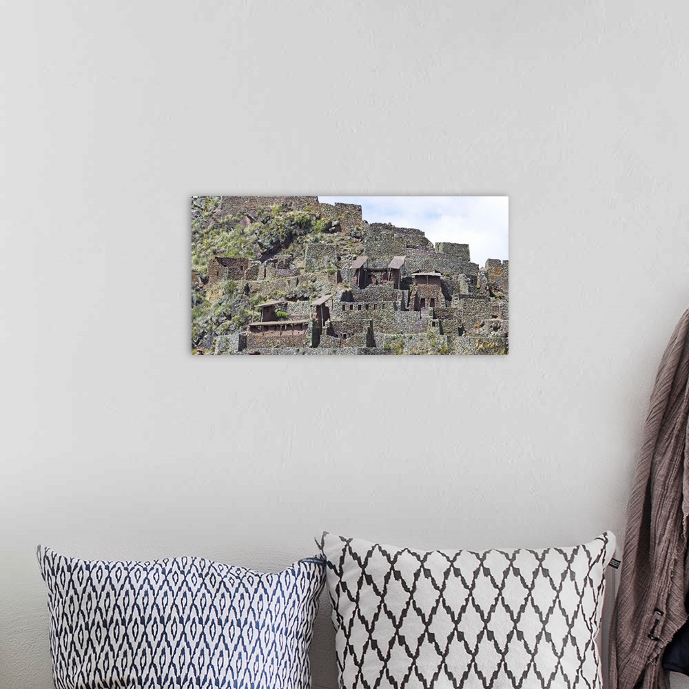 A bohemian room featuring Buildings on a hill, Pisac, Sacred Valley of the Incas, Andes Mountains, Urubamba Valley, Cuzco, ...