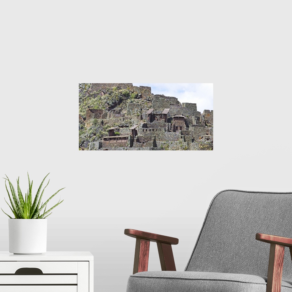 A modern room featuring Buildings on a hill, Pisac, Sacred Valley of the Incas, Andes Mountains, Urubamba Valley, Cuzco, ...