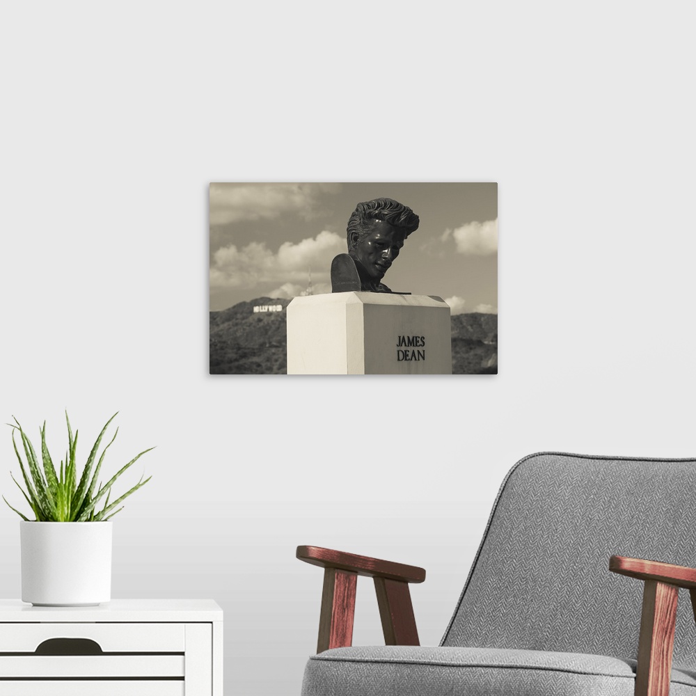 A modern room featuring USA, California, Los Angeles, Griffith Park Observatory, bust of actor James Dean