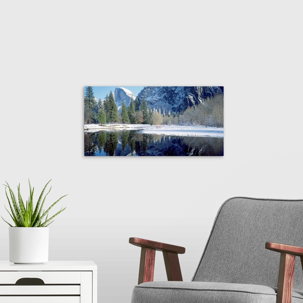 A modern room featuring CA, Yosemite National Park, Half Dome and Merced River in Winter