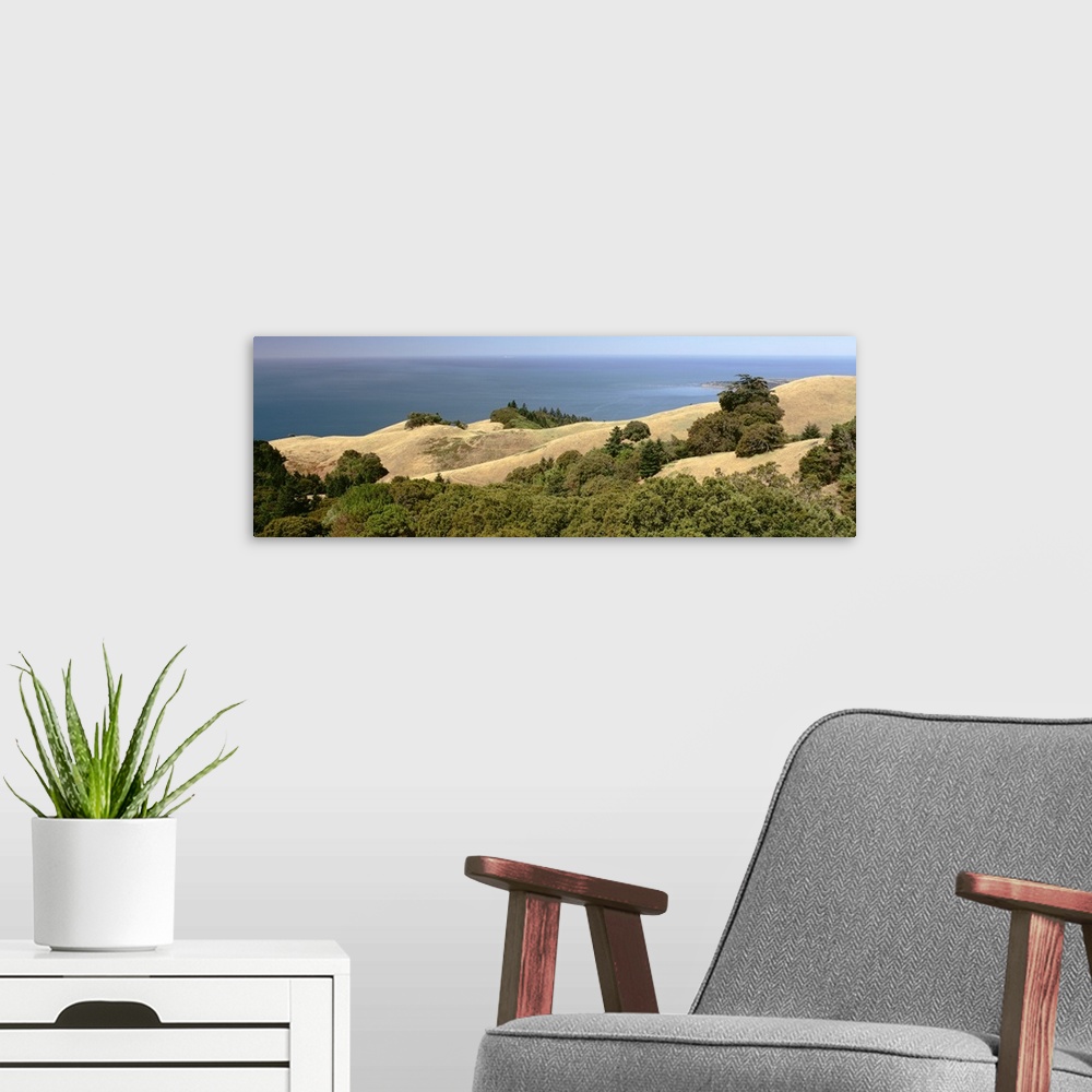 A modern room featuring California, Golden Gate National Seashore, High angle view of Pacific Ocean and hills