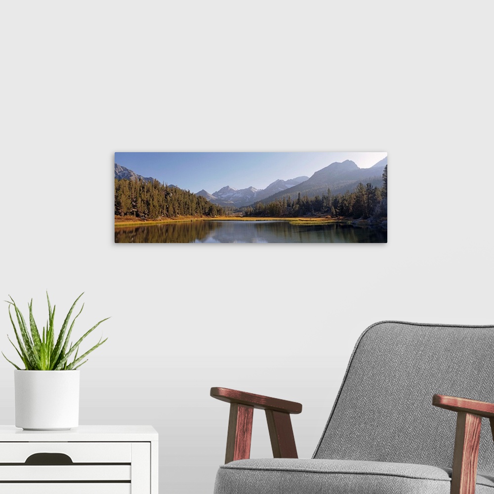 A modern room featuring California, John Muir Wilderness, Heart Lake, Panoramic view of trees around a lake