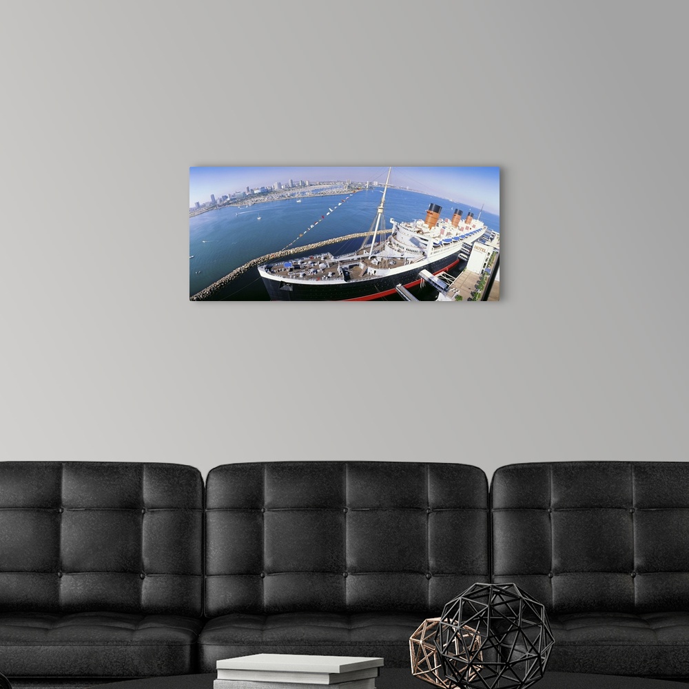 A modern room featuring California, Long Beach, Queen Mary, High angle view of a Ship docked at port