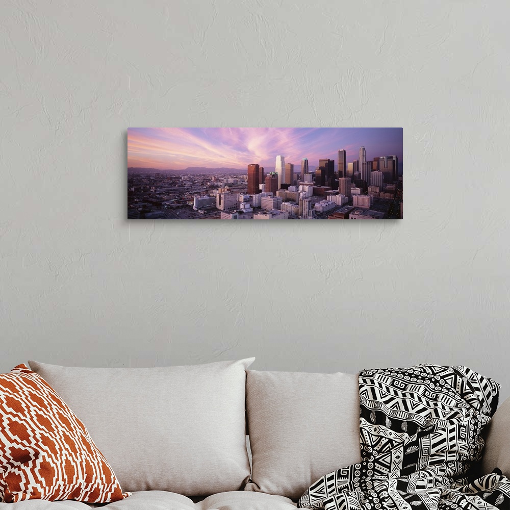 A bohemian room featuring Panoramic photograph taken from an aerial view overlooking the nicknamed ""City of Angels"" found...