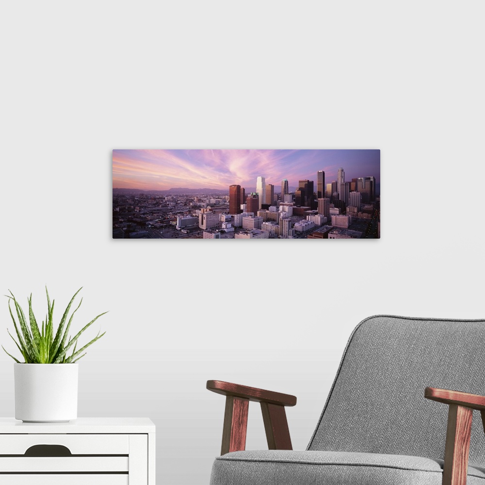 A modern room featuring Panoramic photograph taken from an aerial view overlooking the nicknamed ""City of Angels"" found...
