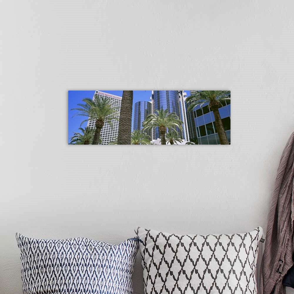 A bohemian room featuring California, Los Angeles, Low angle view of high rise buildings and palm trees