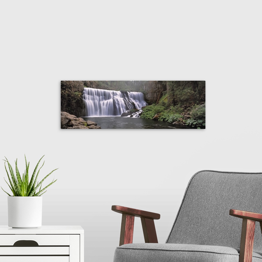 A modern room featuring California, Middle Falls of the McCloud River, View of a waterfall in a forest