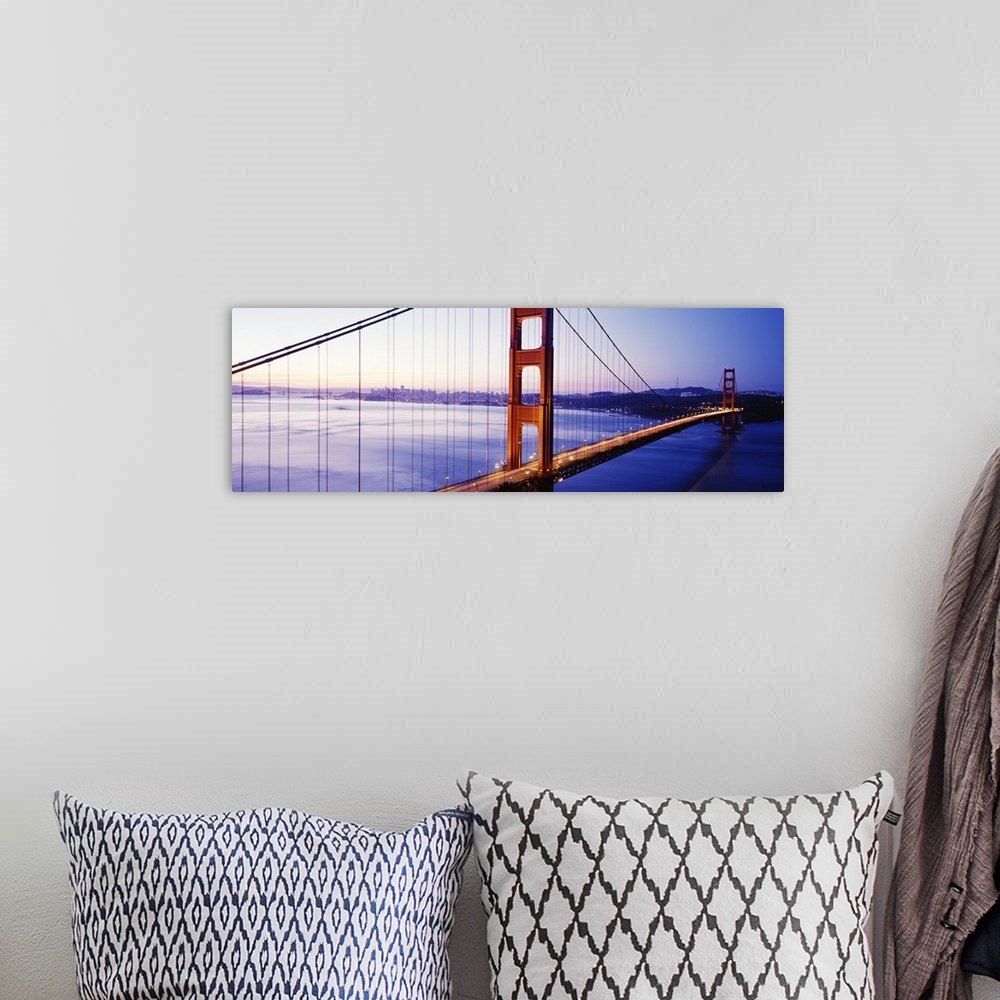 A bohemian room featuring Panoramic photo of an iconic landmark in Northern California at sunrise.
