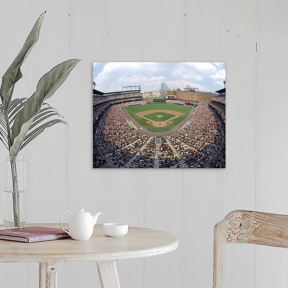 A farmhouse room featuring Big canvas print of a packed baseball stadium with a game going on in Maryland.