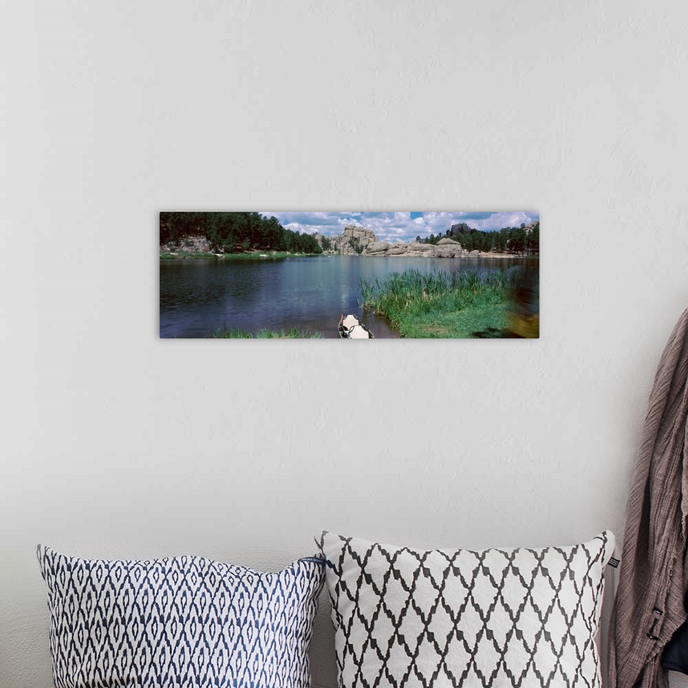 A bohemian room featuring Canoe in a lake, Sylvan Lake, Black Hills, Custer State Park, Custer County, South Dakota,