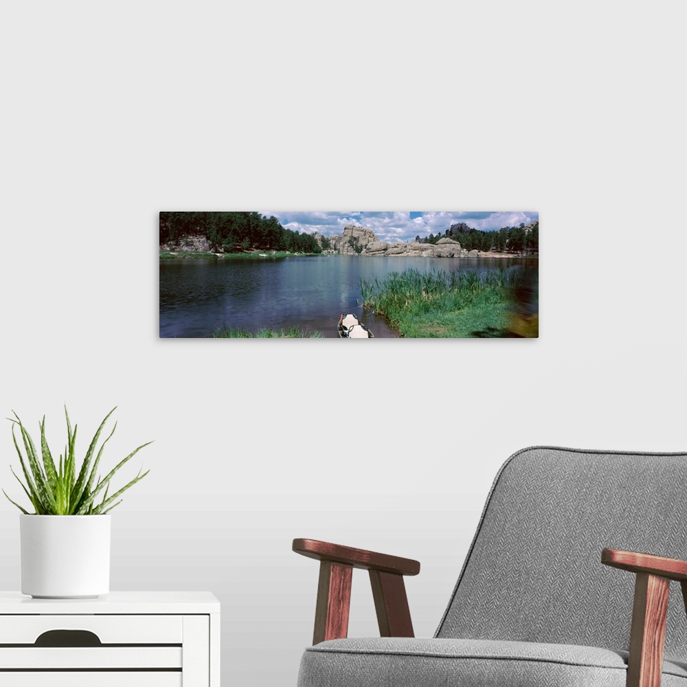 A modern room featuring Canoe in a lake, Sylvan Lake, Black Hills, Custer State Park, Custer County, South Dakota,