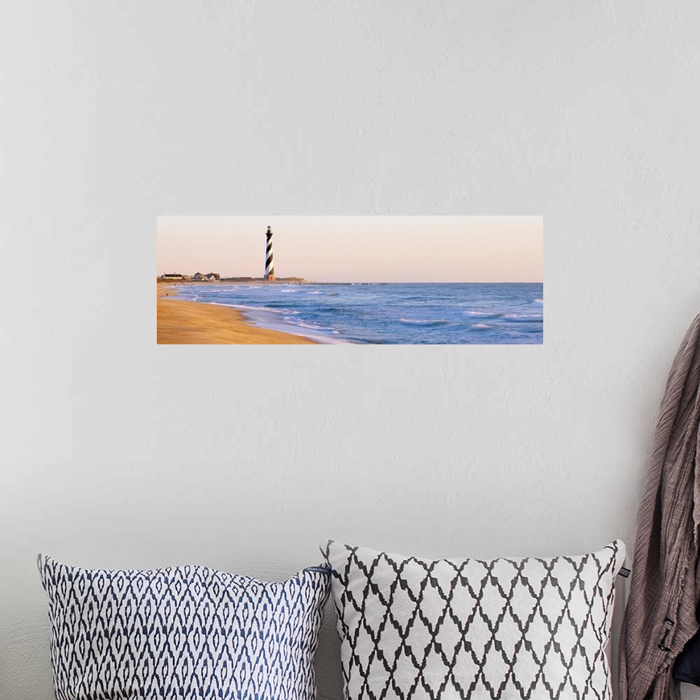 A bohemian room featuring This is panoramic wall art for the home or beach house of the famous OBX lighthouse from a distance.