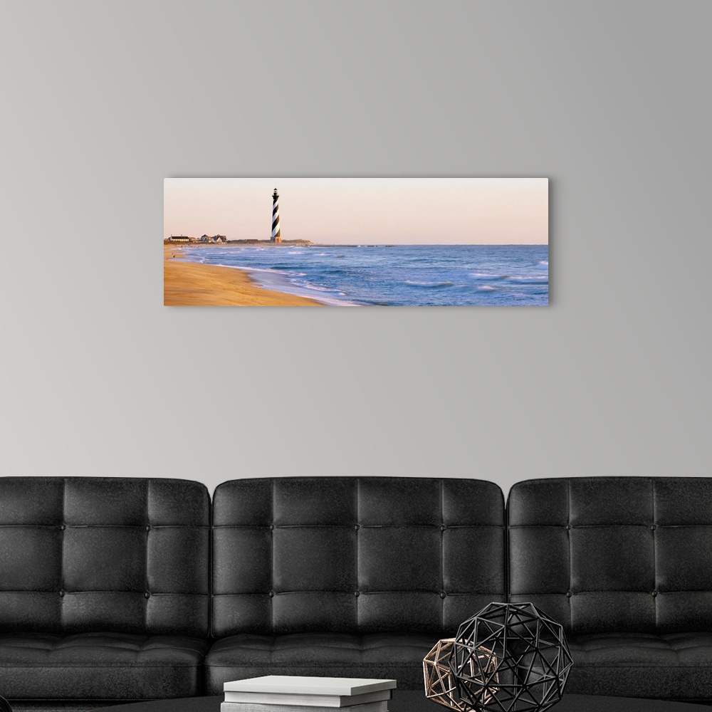 A modern room featuring This is panoramic wall art for the home or beach house of the famous OBX lighthouse from a distance.