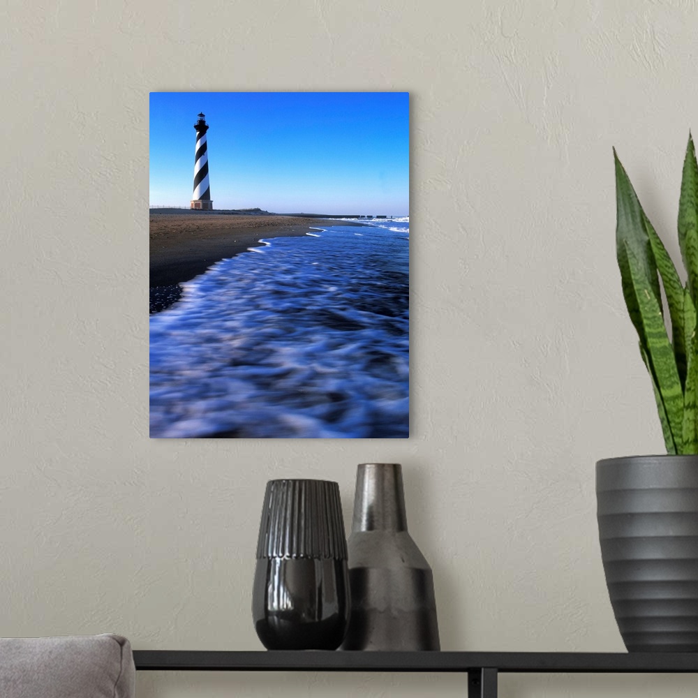 A modern room featuring Cape Hatteras Lighthouse on the coast, Hatteras Island, Outer Banks, Buxton, North Carolina, USA